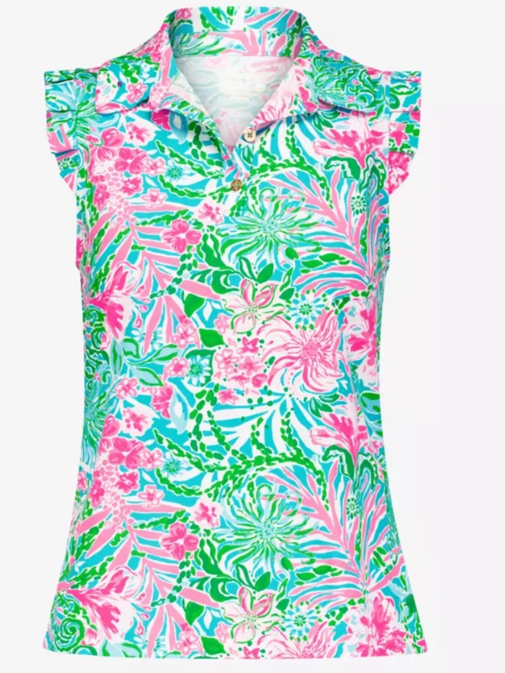 NWT Lilly Pulitzer Sz S Frida Leaf It Wild Sleeveless Golf Polo Amalfi Blue